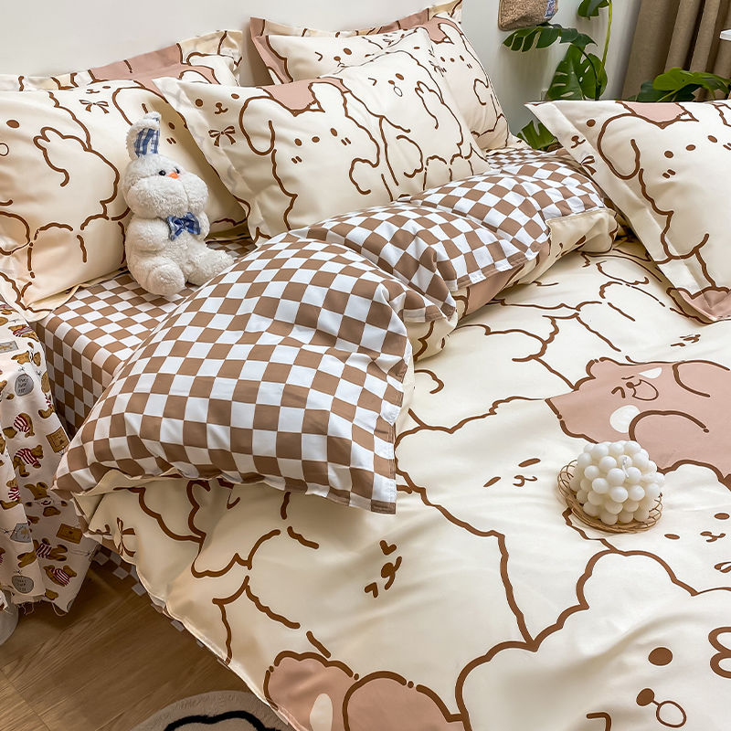 Kids Bedding Set Kawaii Cartoon Printed Duvet Cover Flat Sheet Pillowcase Soft Bed Linens Dormitory Bedroom Home Textile