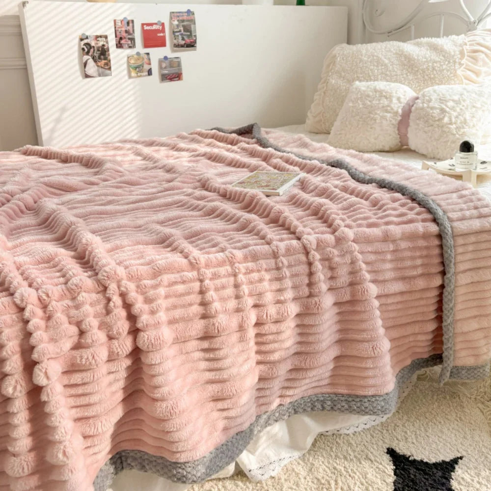 Winter Blanket Thickened Warm Fluffy Wool Leisure Blanket Home Thick Soft Bed Cover Knee for Office Sofa Coral Fleece Bedding