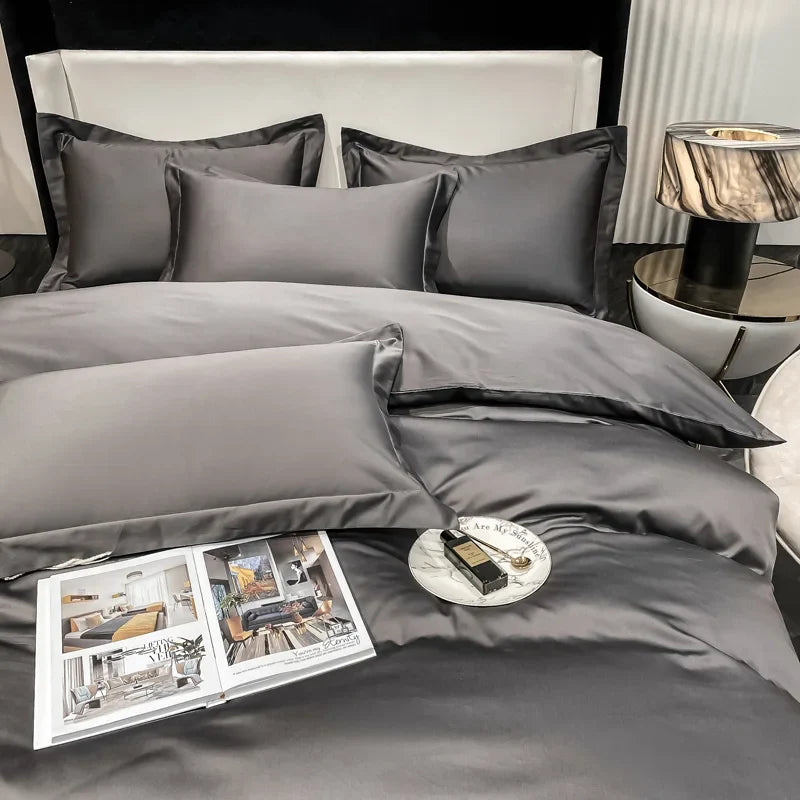 200S Count Long Staple Cotton Solid Color 100% Cotton Duvet Cover Quilt Single Pillowcase Sheet Fitted Bedding Set Queen King