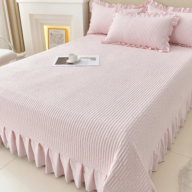 Summer solid color tencel bed cover three-piece set lace ice silk mat air conditioner mat non-slip bed sheet kang cover soft mat