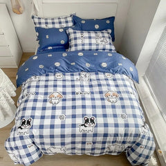 King Size Bedding Set with Quilt Cover Flat Sheet Pillowcase Kids Girls Boys Checkerboard Pinted Single Double Bed Linen