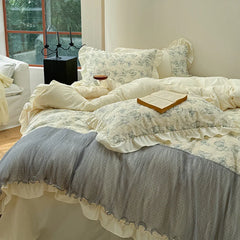 High Quality Bedding Set Type A Washed Cotton Butterfly Bed Sheets And Fitted Sheet  Ancient Rhyme Butterfly Sound  Duvet Cover