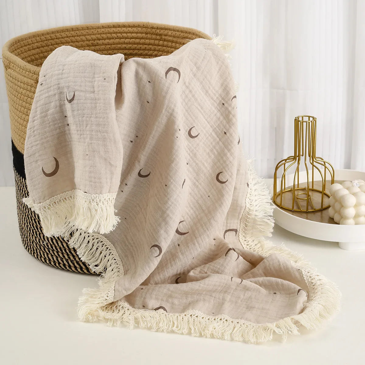 Baby Blankets Muslin Swaddle For Newborn Fringe Double Layer Cotton Summer Blanket Bed Comforter Infant Baby Stuff Bebe