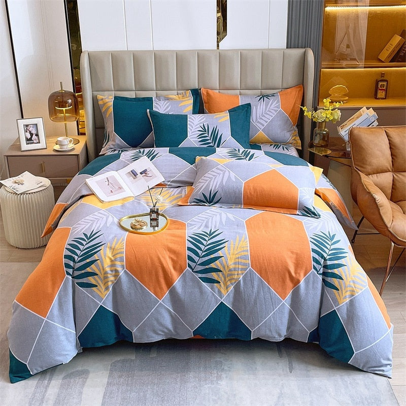 4pcs Autumn and Winter Thickening Soft Bedroom Bedding Set Home Textile Geometric Pattern Sheet Quilt Cover Pillowcase