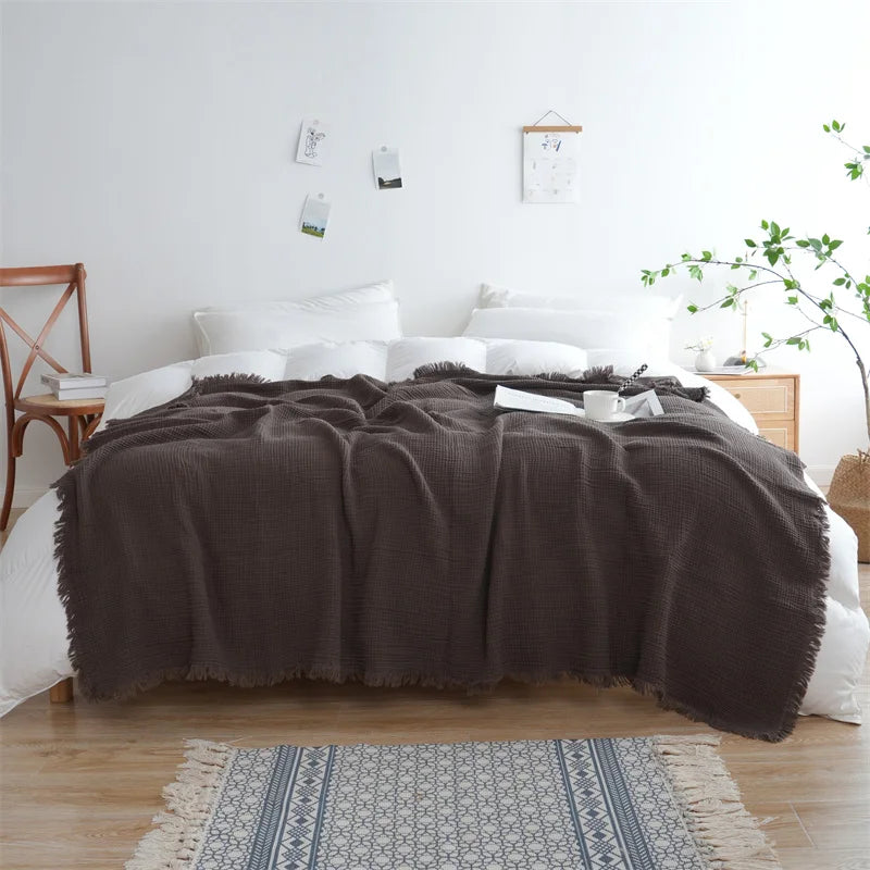 100% Cotton Blanket Yarn Dyed Shawl Tassels Style Plaid Jacquard Blankets Skin-friendly Bed Linen High Quality Gift cobertor