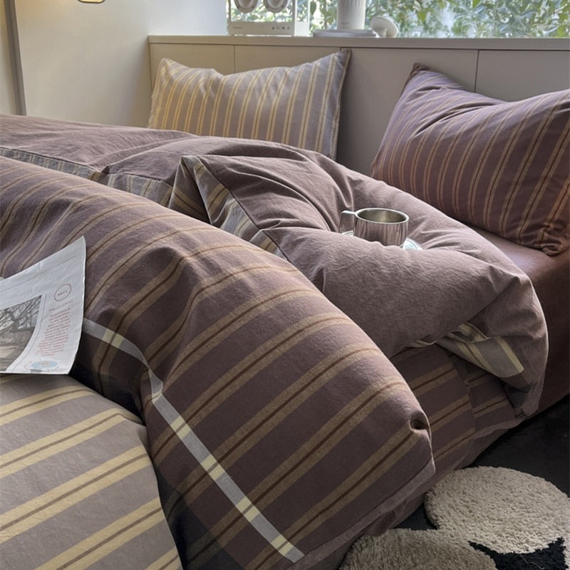 Bedding Set Washed Cotton Linen Duvet Cover Flat Sheet Pillowcase Soft Comfort Home Hotel