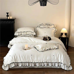 Luxury 1000TC Australian Long Staple Cotton French Princess Wedding Bedding Set Ruffles Edge Duvet Cover Bed Sheet Pillowcases