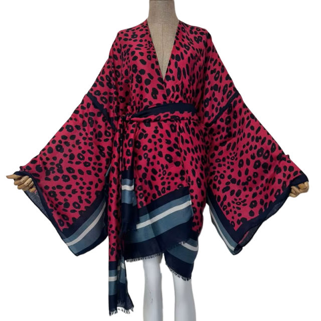 Chic Leopard Print Midi Kimono Cardigan - WINI