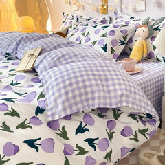Blue Floral Duvet Cover Set with Pillowcase Bed Sheet No Filler  New Single Double Queen Size Bedding Linens Fashion