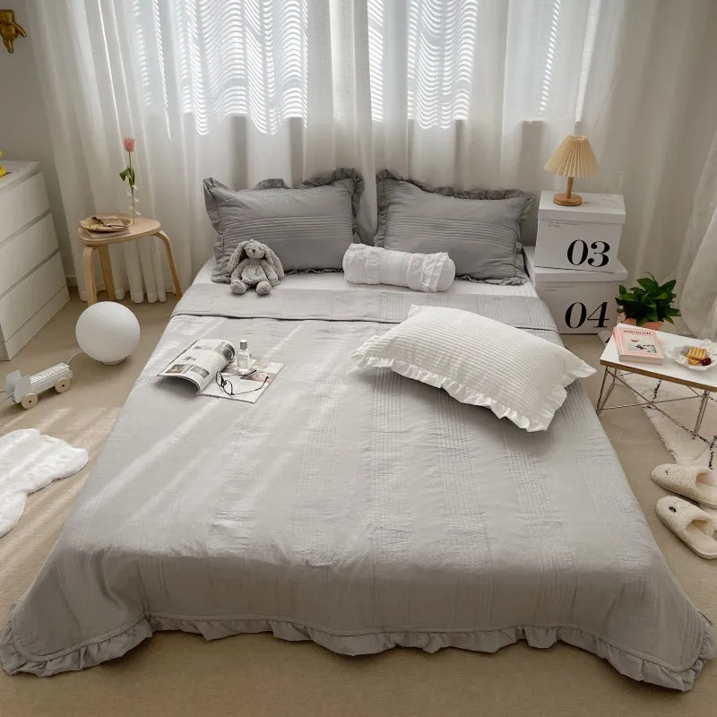 4 New Korean Chiffon Summer Quilt Three Piece Set Air-condition Quilt Kids Adult Quilts Polyester Washable Home Use