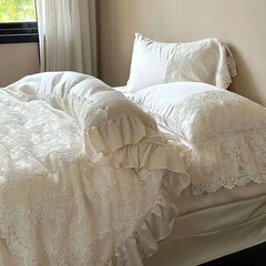 Vintage Lace Splicing Princess Wedding Bedding Set 1000TC Egyptian Cotton Duvet Cover Bed Sheet/Fitted Sheet Pillowcases 4Pcs