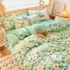 Floral Bedding Set with Duvet Cover Flat Sheet with Pillowcases  Kids Queen Full Size Boys Girls Bed Linen
