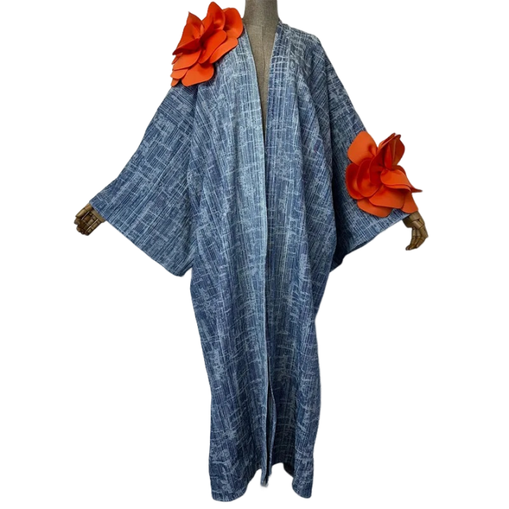 Chic Denim 3D flower  Maxi Cardigan - WINI