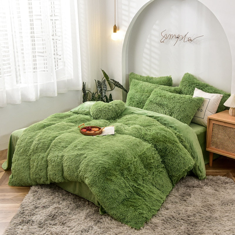 Bedding Set Luxury Winter Warm Thicken Mink Fleece Duvet Cover Bed Sheet and Pillowcases Quilt Cover Queen King Size 150x200cm