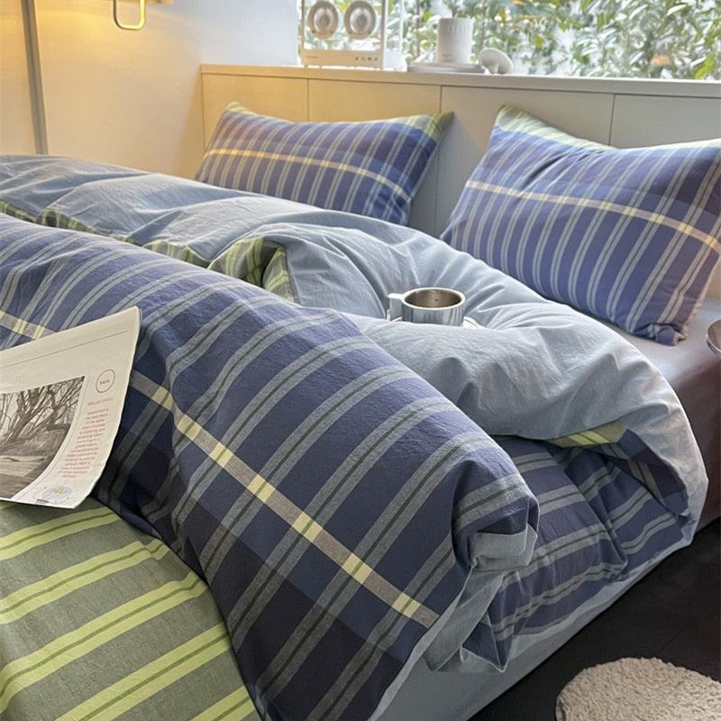 Bedding Set Washed Cotton Linen Duvet Cover Flat Sheet Pillowcase Soft Comfort Home Hotel