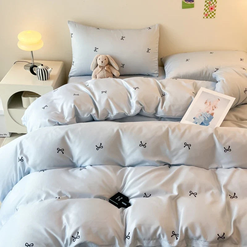 3pcs Blue Duvet cover set (1*Duvet Cover + 2*Pillowcase, Without Core), ow print Bedding Set, Soft Comfortable