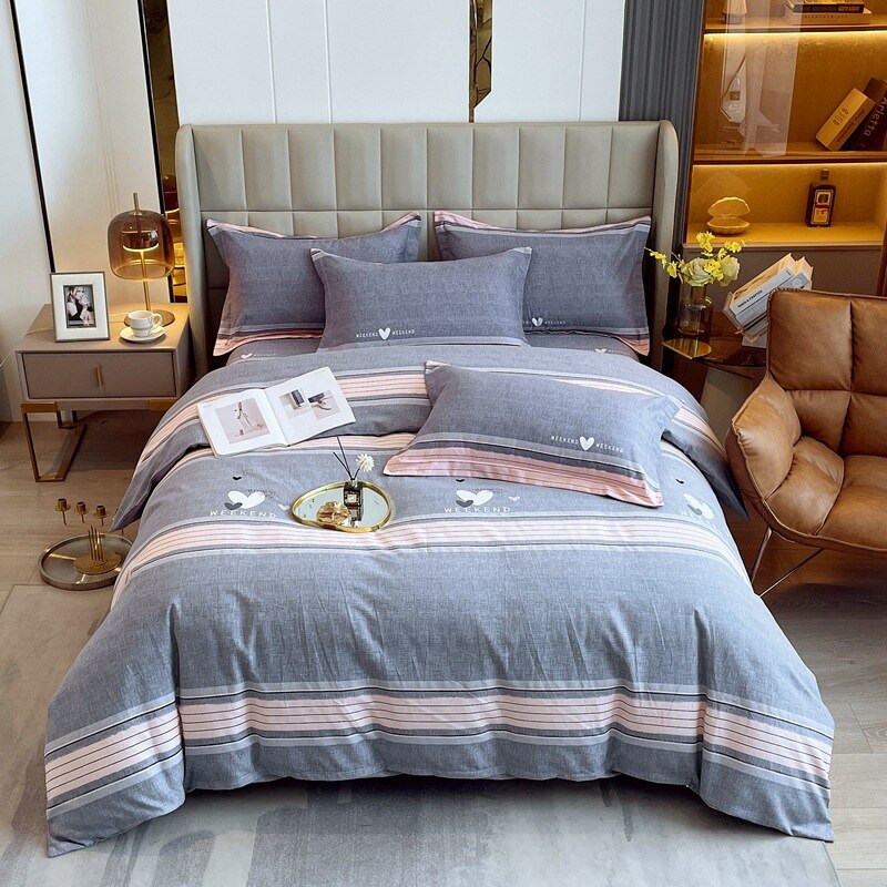 4pcs Autumn and Winter Thickening Soft Bedroom Bedding Set Home Textile Geometric Pattern Sheet Quilt Cover Pillowcase