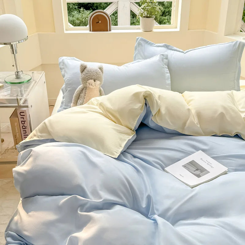 Nordic Solid Color Duvet Cover Set with Zipper Girls New Flat Bed Sheet Pillowcases No Filler Double Queen Size Bedding Linens