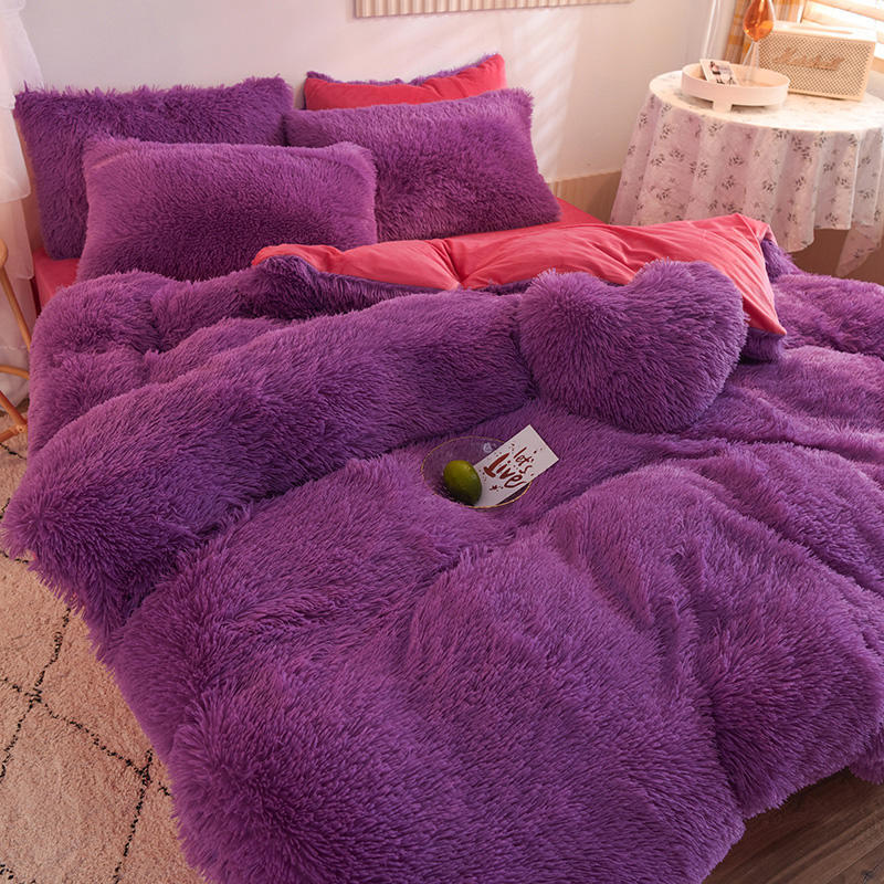 4pcs Autumn and Winter Warm and Thick Solid Color King Size Bedding Set Sheet Quilt Cover Pillowcase 220x240cm