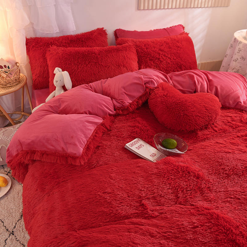 4pcs Autumn and Winter Warm and Thick Solid Color King Size Bedding Set Sheet Quilt Cover Pillowcase 220x240cm