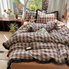 Plaid Bedding Set Double Yarn Classic Vintage Duvet Cover Set Flat Sheets Set 2 Pillowcases Single Twin Full Queen Size