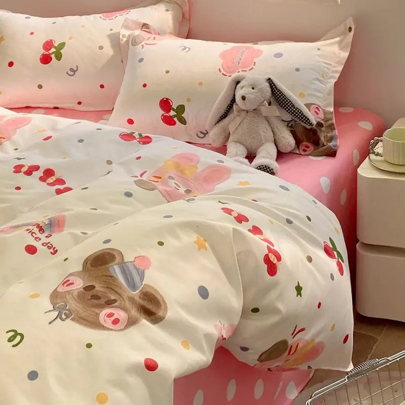 Summer Bedding Set  Ins Twin Queen Duvet Cover Flat Sheet Pillowcase No Filler Girl Boys Hotel Home Bed Linens
