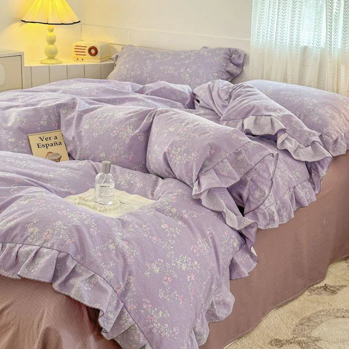 2025 Princess Style Bedding Sets Ruffle Lace Bow Quilt Cover Romantic Bedclothes Decor Woman Girls Bedroom Duvet Cover 4pcs