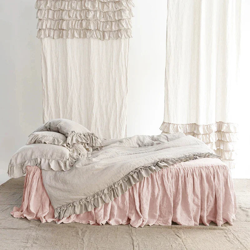 100% Pure Linen Bed Skirt Natural Flax Single/Queen/King Size Bed Sheet Ruffles Non-slip Fitted Sheet Cover Bedspread