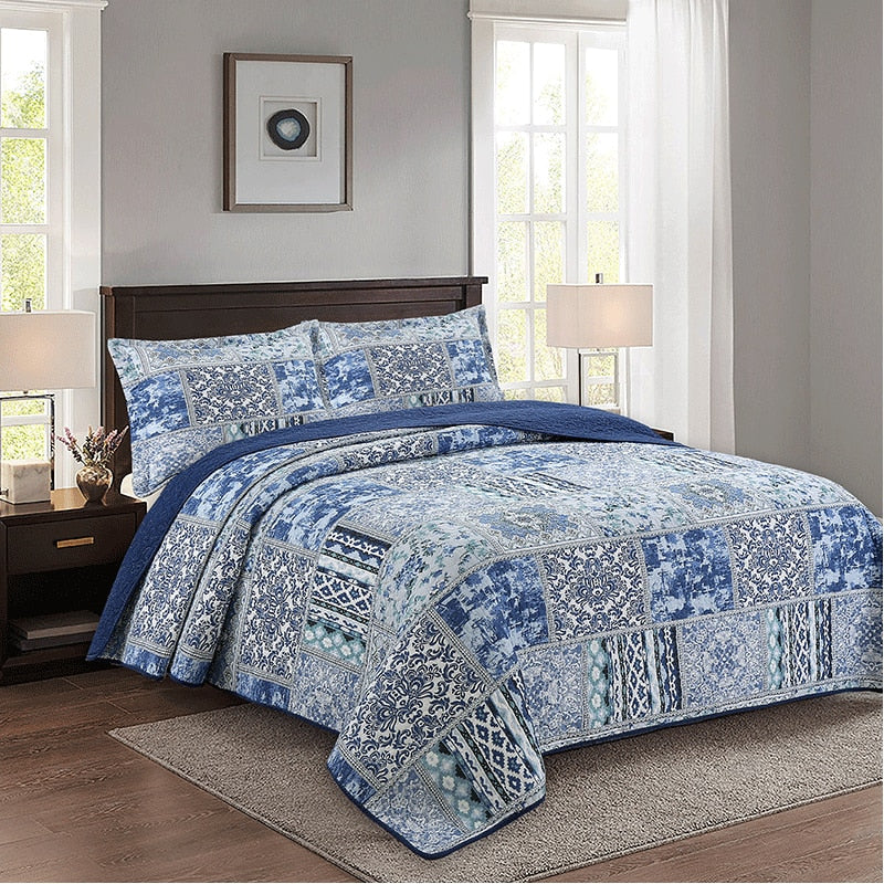 100% Cotton Modern Simplicity Interstellar Blue Sky 3pcs Printed Quilted Quilt Pillowcase