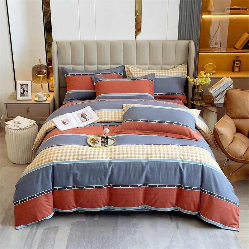 4pcs Autumn and Winter Thickening Soft Bedroom Bedding Set Home Textile Geometric Pattern Sheet Quilt Cover Pillowcase