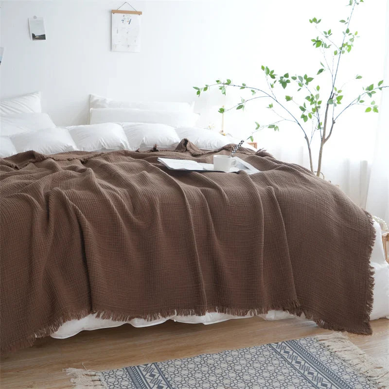 100% Cotton Blanket Yarn Dyed Shawl Tassels Style Plaid Jacquard Blankets Skin-friendly Bed Linen High Quality Gift cobertor