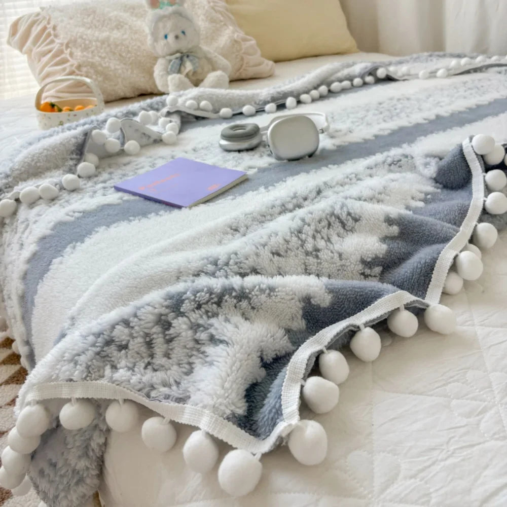 1pc two-color jacquard star velvet Dream Talk ball blanket, comfortable and breathable, dopamine color series, festival gift