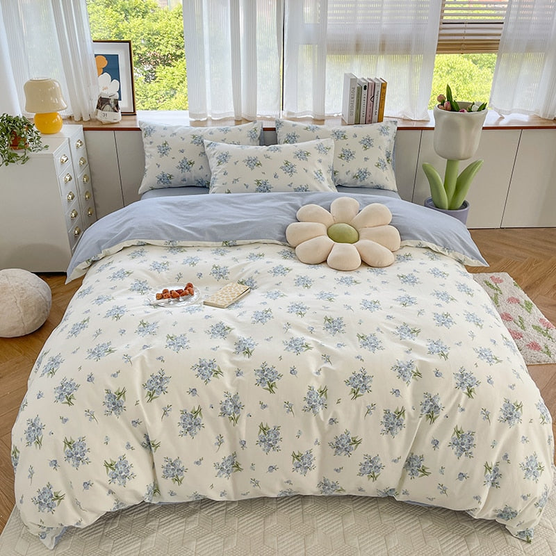 100% Cotton,133x72 Fabric,Twill Pastoral Floral Vintage Bedding Set,Duvet Cover 200x200 With Flowers,No Bed Sheet
