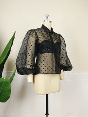 Pre Order:  Black Polka Dots See-Through Top