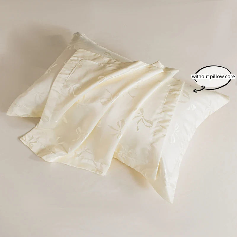 3pcs Cream color Duvet Cover Set (1*Duvet Cover + 2*Pillowcase, Without Core), bow jacquard Bedding Set