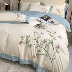 Washed Cotton Embroidery Bedroom Four-piece Set Full Quilt Cover Princess Style Queen Bed Sheet King Bedding Three-piece Bedding
