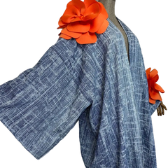 Chic Denim 3D flower  Maxi Cardigan - WINI