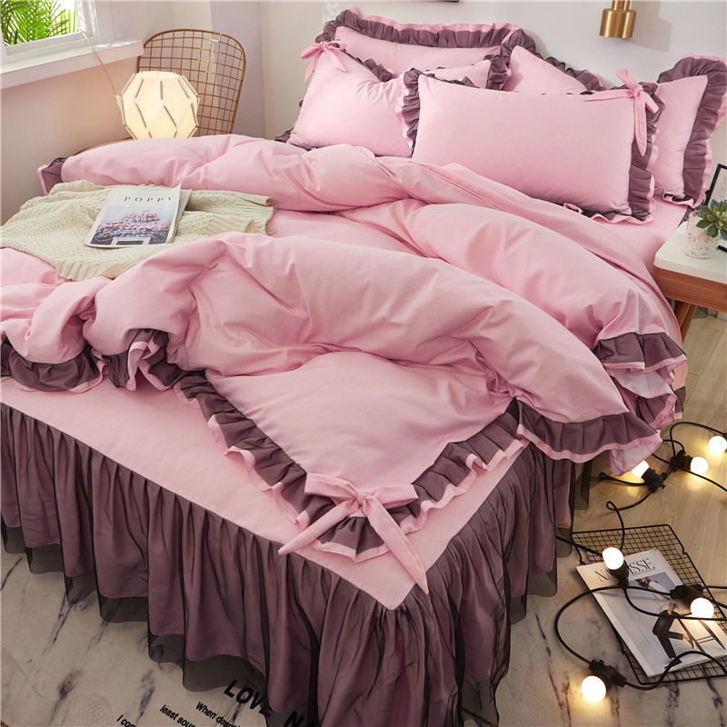 Arctic Velvet Pastoral Lace Solid Color Four-Piece Pillowcase Bed Sheet Quilt Cover Quilt Cover 200*230cm Bed Sheet Set