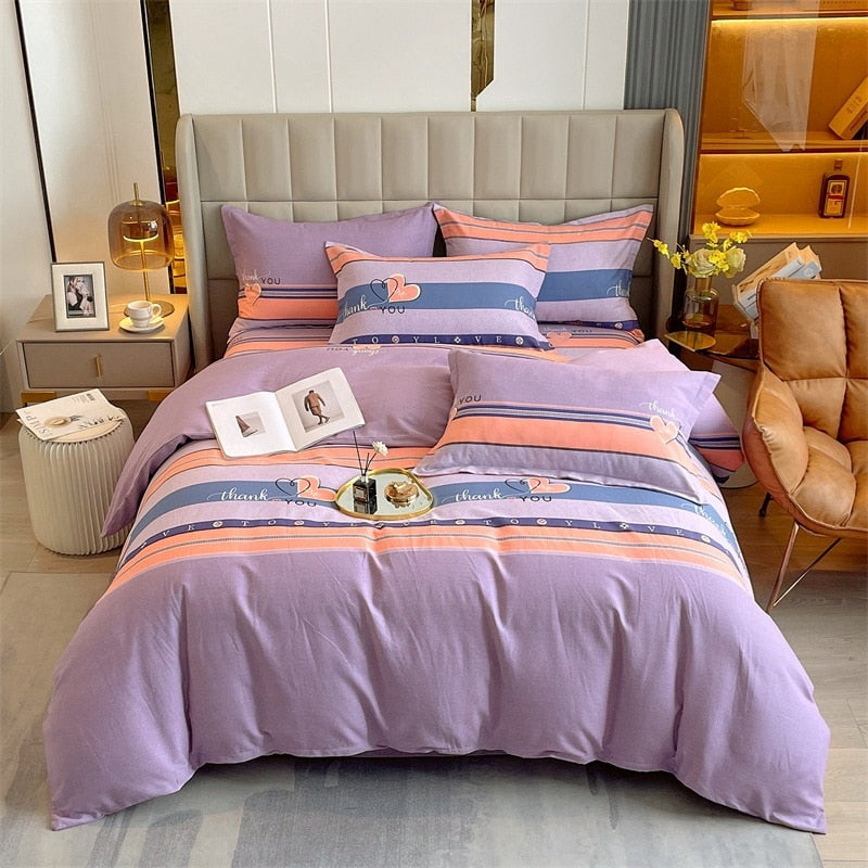 4pcs Autumn and Winter Thickening Soft Bedroom Bedding Set Home Textile Geometric Pattern Sheet Quilt Cover Pillowcase