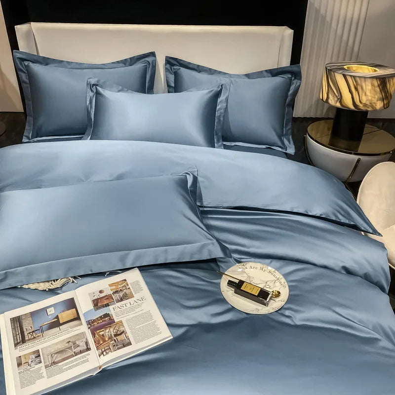 200S Count Long Staple Cotton Solid Color 100% Cotton Duvet Cover Quilt Single Pillowcase Sheet Fitted Bedding Set Queen King