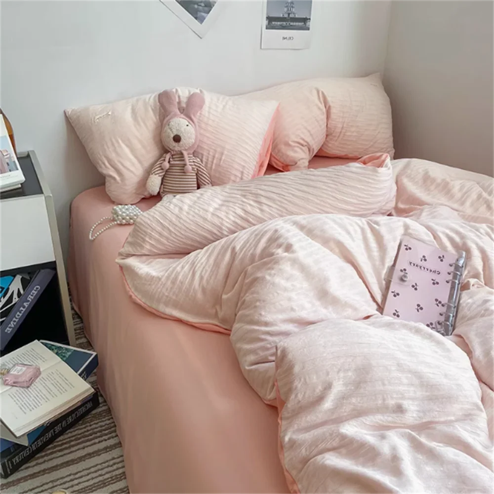 Ins Light Blue Bubble Washed Cotton Bed Sheet Bedding Set Four Piece Set Four Season Duvet Set Nordic Style Three Piece Set