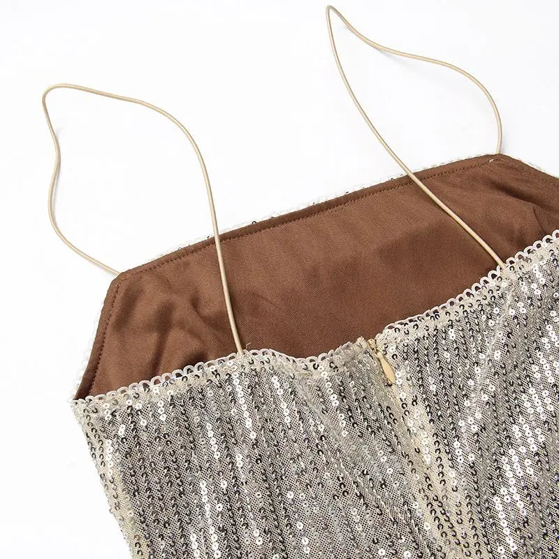 Apricot Sequined Knitted Backless Dress