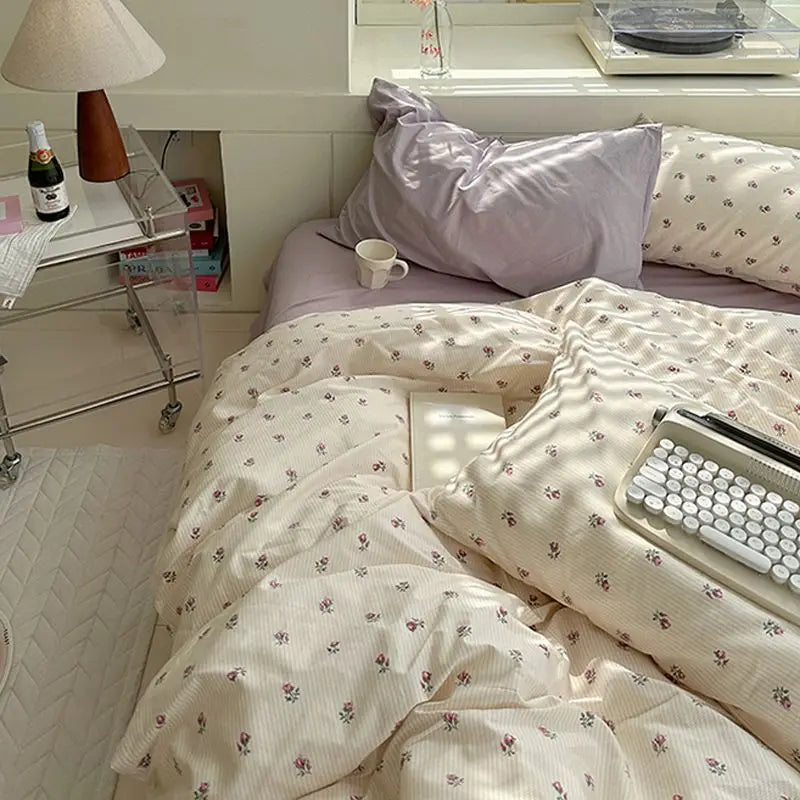 Cute Cherry Duvet Cover Set No Filler Flat Sheet Pillowcases Ins Korean Queen Double Full Size Soft Girl Boys Bed Linens