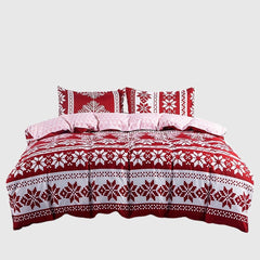 New 4pcs High Quality Skin Friendly Christmas Snowflake Bedroom Double Soft Bedding Set Sheet Quilt Cover Pillowcase