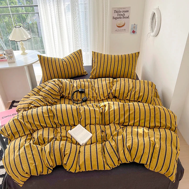 Stripe Style Duvet Cover Pillowcase with Bedsheet Soft Bed Linen Sets Skin-friendly Bedding Set for Home