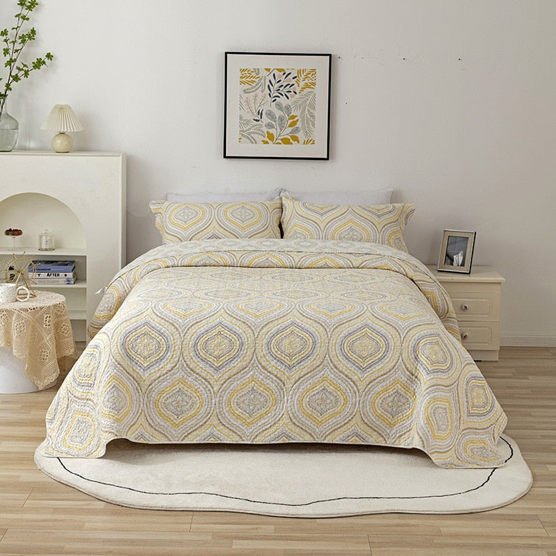 Nordic Cotton Romantic Print Bedspread Pillowcase Quilted Bed Cover Sofa Blanket Four Seasons Coverlet Bedding 3PCS
