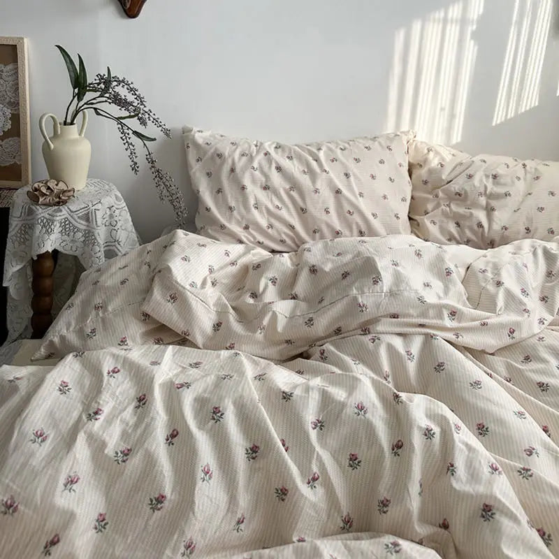 Cherry Cute Bedding Set Flat Sheet Pillowcases No Filler Ins Spring Kids Audlt Single Full Size Home Hotel Bed Linens