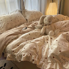 Korean Princess Duvet Cover Set Skin Friendly Wash Cotton Bedding Set Of Four Pieces Lace Bedin Set Bed Sheets Comforter Cover