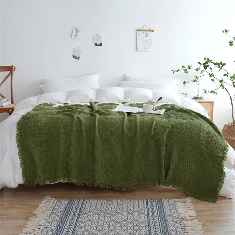 100% Cotton Blanket Yarn Dyed Shawl Tassels Style Plaid Jacquard Blankets Skin-friendly Bed Linen High Quality Gift cobertor