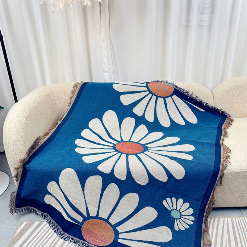 160x130cm Ins Style Throw Blanket for Sofa Bed Vintage Knitted Tassels Tapestry Jacquard Camping Blankets Outdoor Pinnic Mat